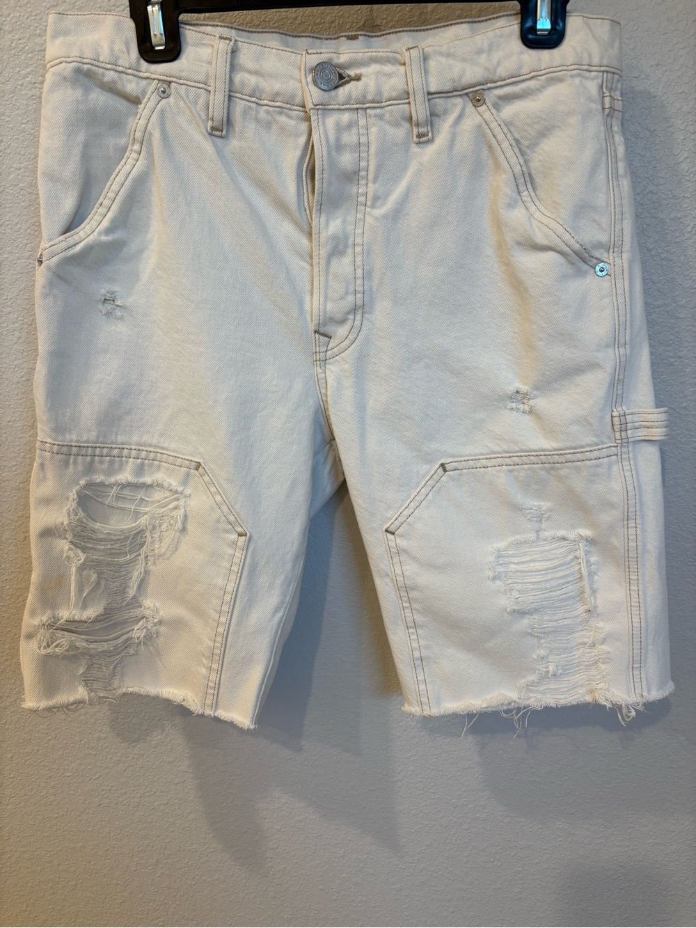 Frame Denim Cream Distressed Cargo Shorts